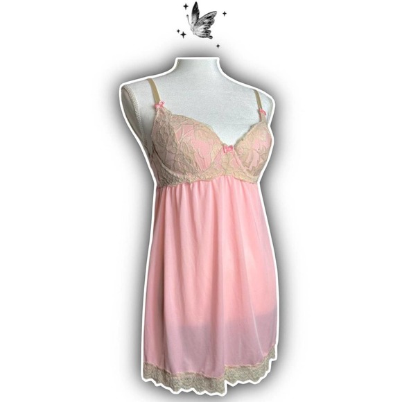 Laced pink babydoll slip top - Picture 1 of 4